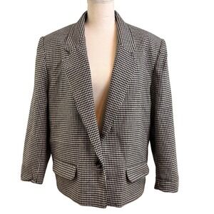 Vintage 90s Alfred Dunner Wool Houndstooth Blazer 16 Dark Academia Heritage USA